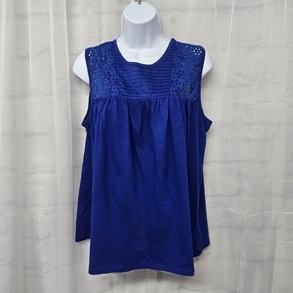 St. John's Bay Cobalt Blue Eyelet Tank Boho Sleeveless L - Picture 1 of 10